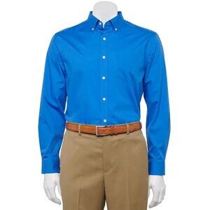 Mens Shirt Croft & Barrow Solid Woven Easy Care Button Down Blue Size XL